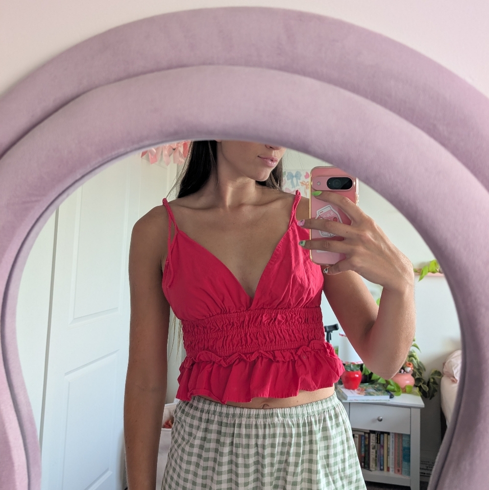 Red Women's Bohemian Ruffled Crop Top Size Large